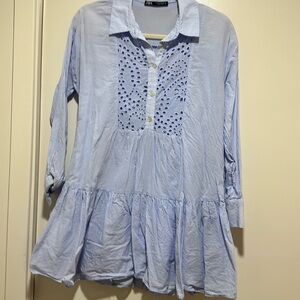 Light blue button down with slip underneath